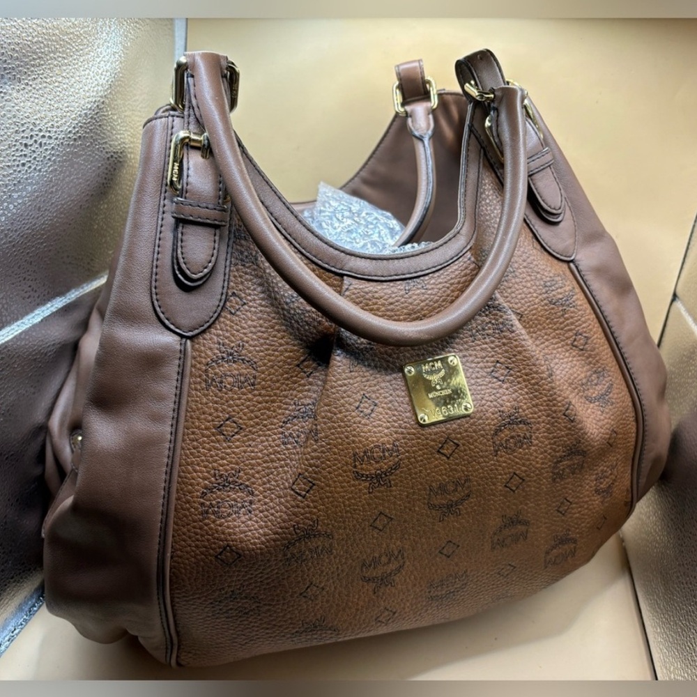 MCM cognac /brown viscose and leather hobo bag - Picture 1 of 17